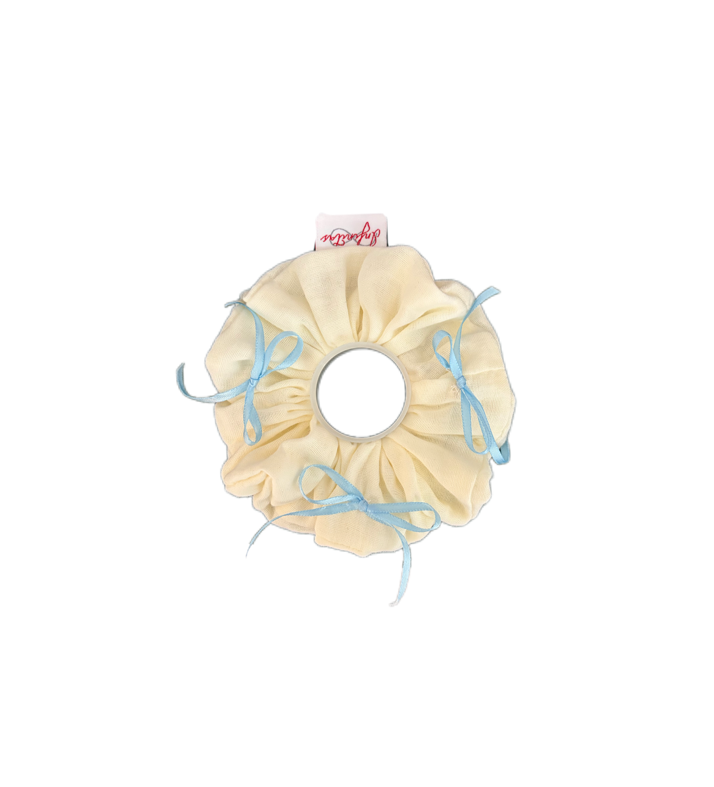 奶黄蓝色蝴蝶结发圈 Cream Blue Bows Scrunchie