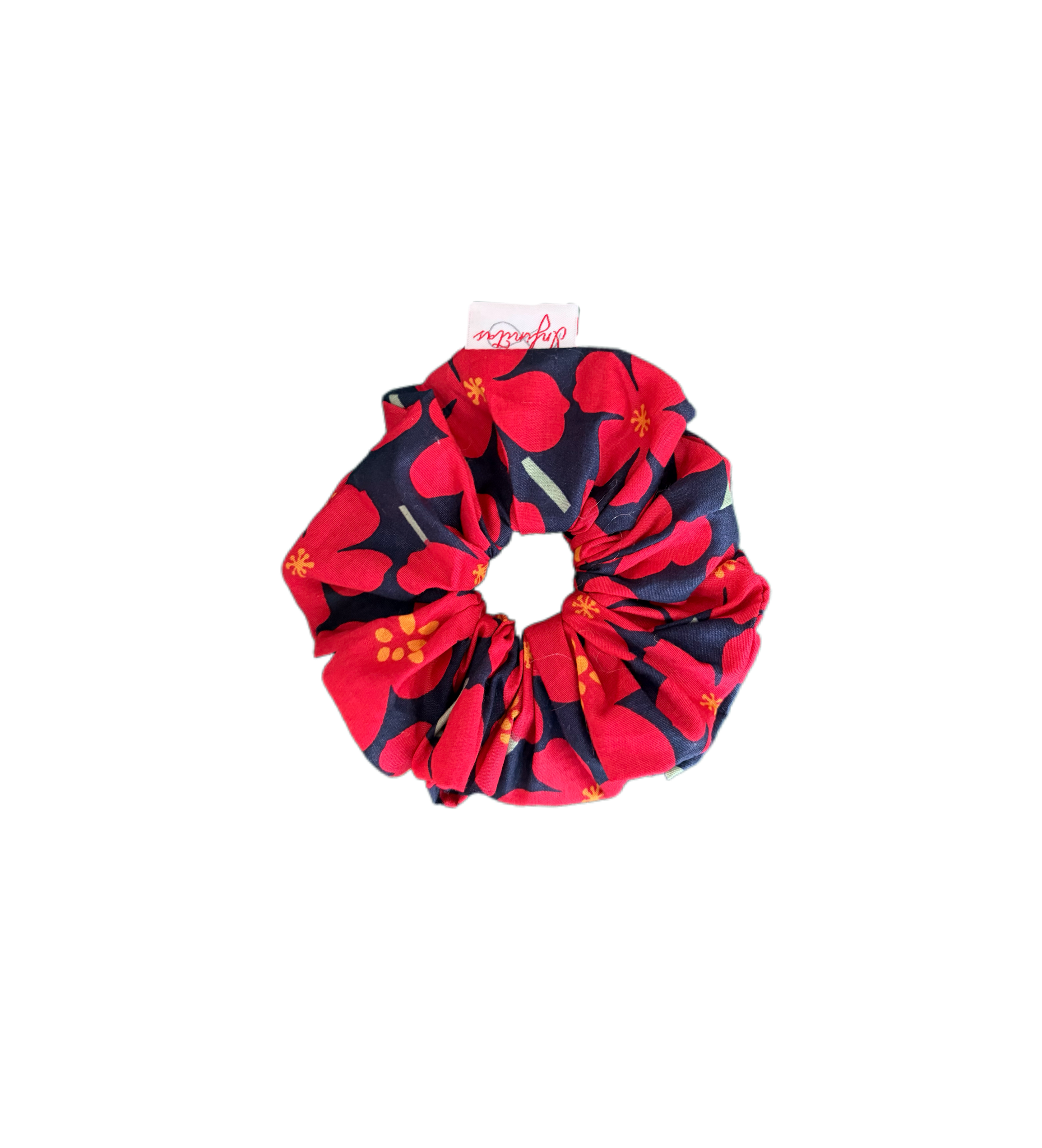 深藍紅花髮圈 Navy Red Foral Scrunchie