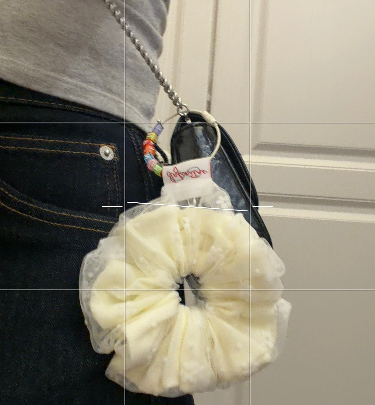 奶白紗邊碎花髮圈 Cream Tulle Floral Scrunchie
