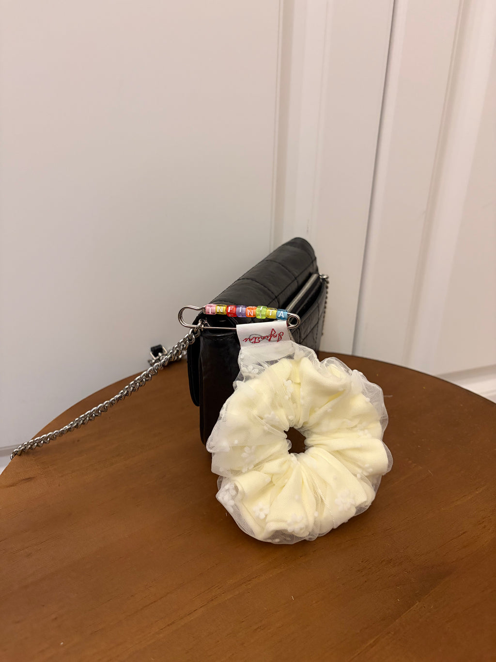 奶白紗邊碎花髮圈 Cream Tulle Floral Scrunchie