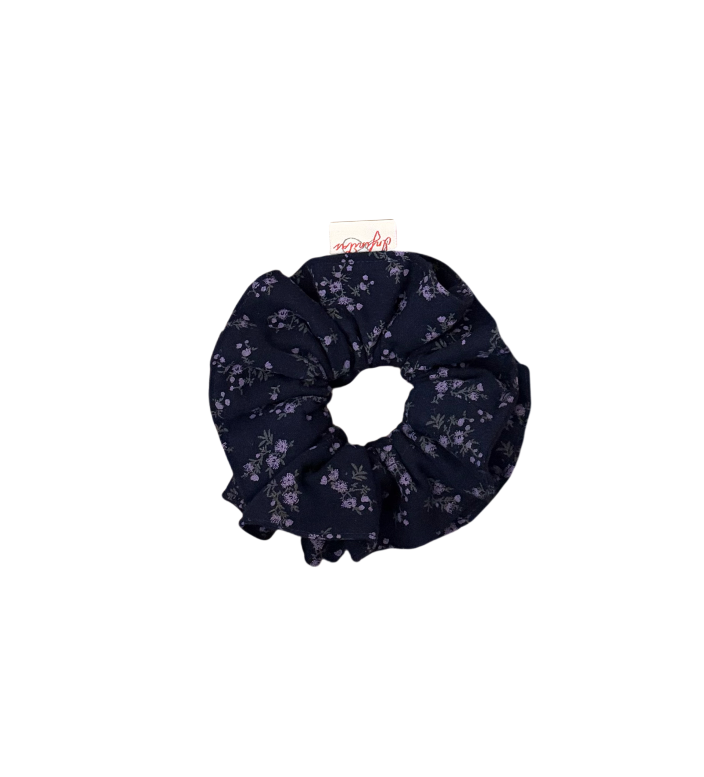 藏青色紫碎花發圈 Navy Scrunchie with Purple Blooms