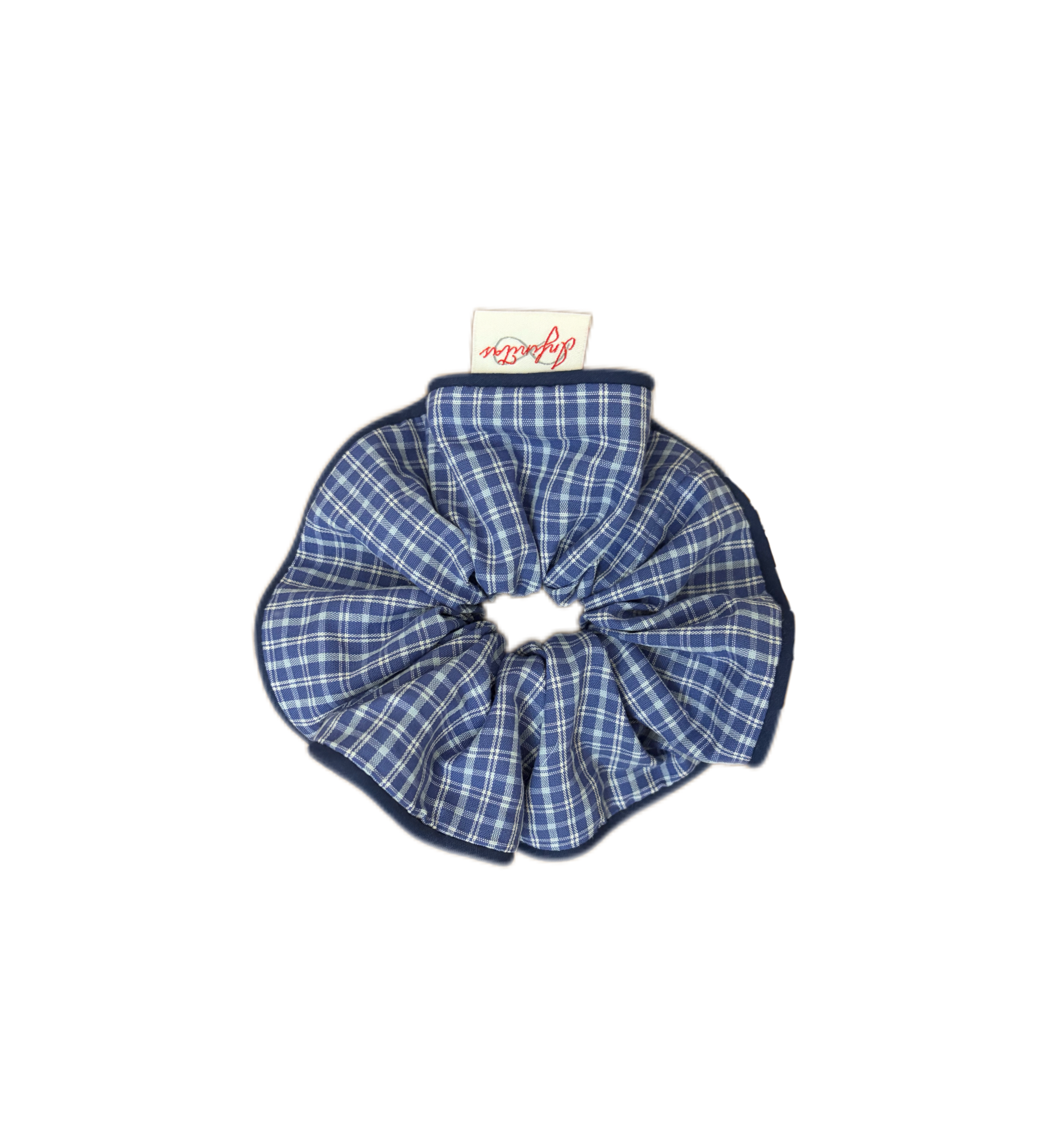 復古藍格紋包邊發圈 Navy Plaid Trimmed Scrunchie