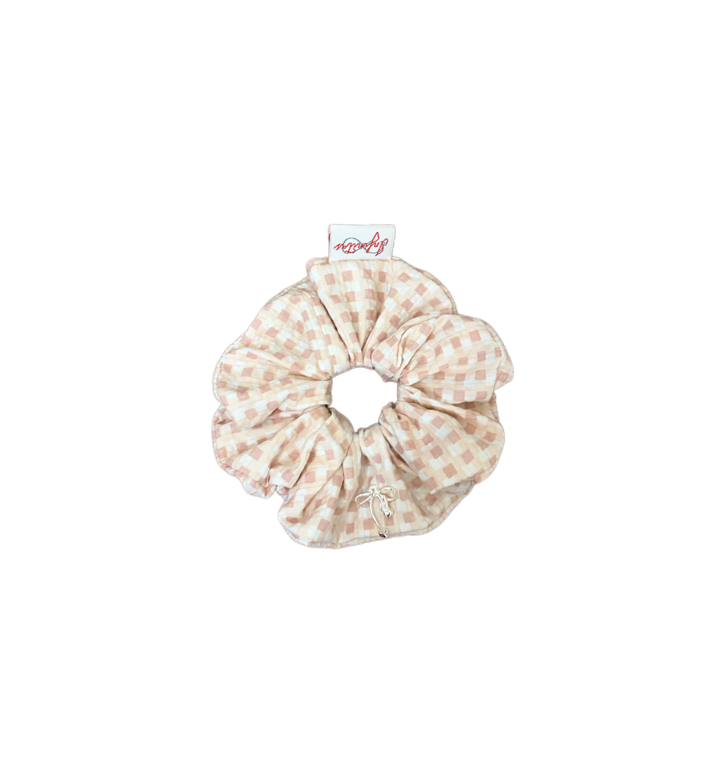 粉白格子蝴蝶結髮圈 Pink and White Plaid Bow Scrunchie