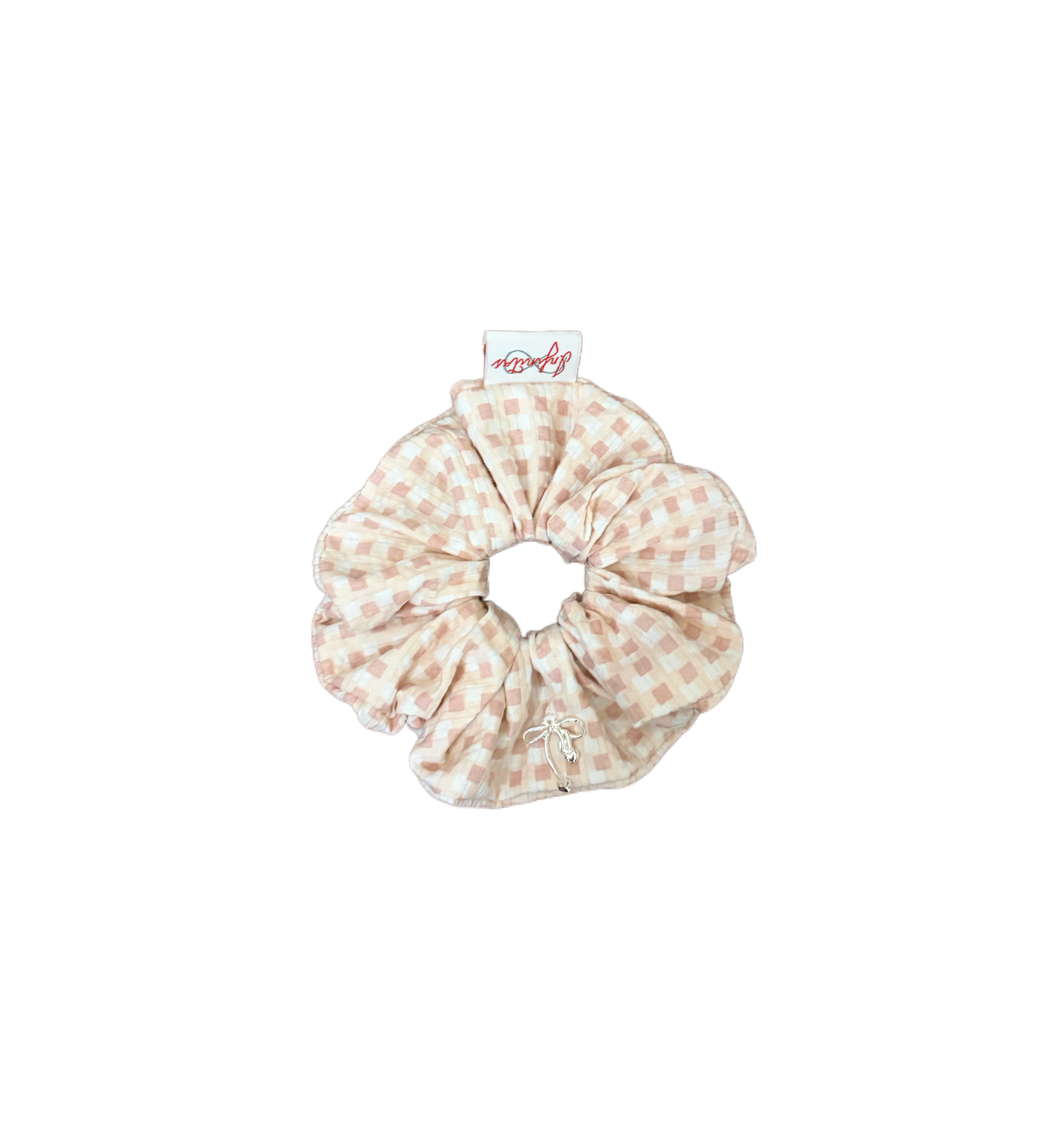 粉白格子蝴蝶結髮圈 Pink and White Plaid Bow Scrunchie