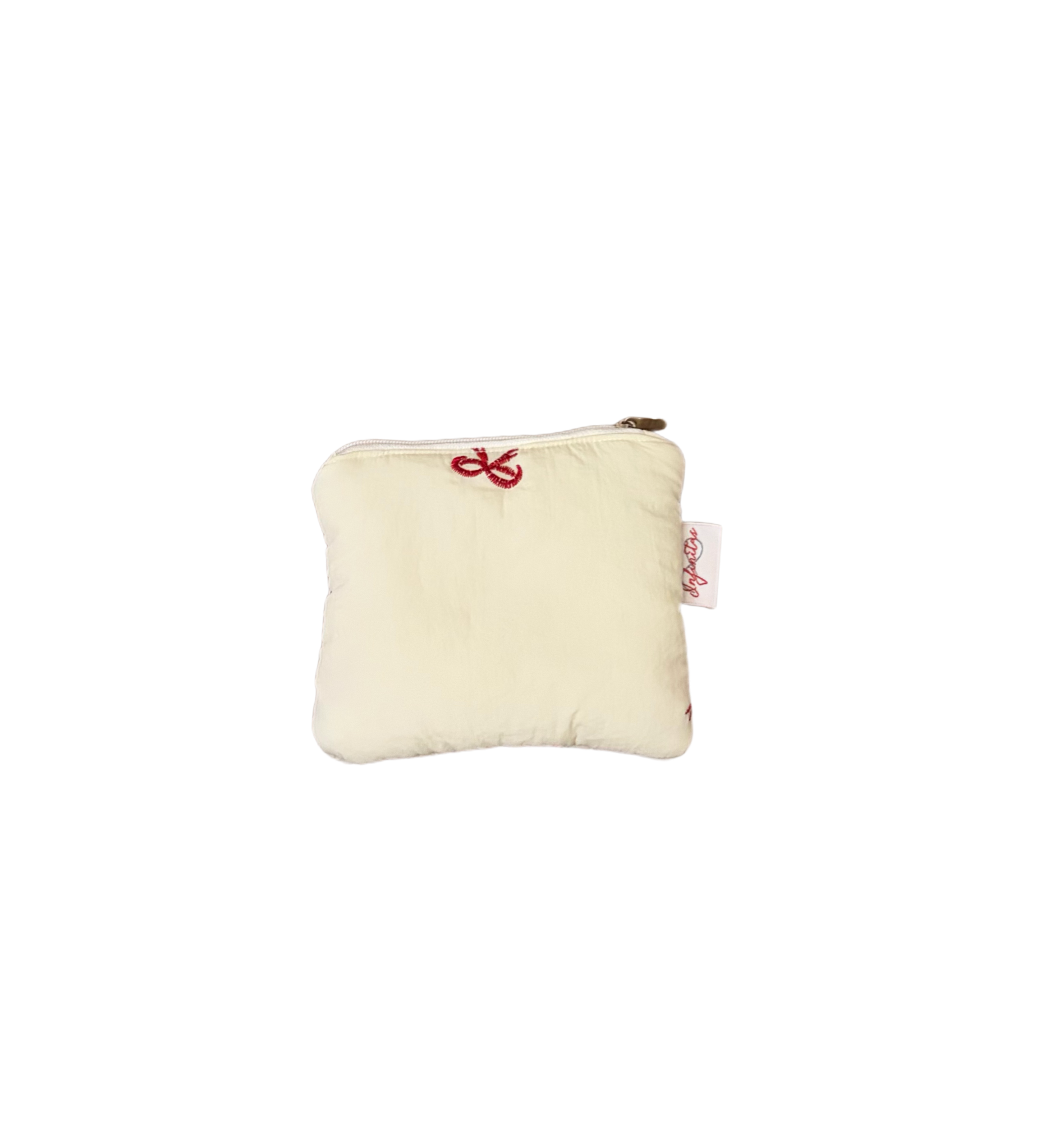 奶白雲朵蝴蝶結小物袋 Cream Puffer Pouch with Red Bows