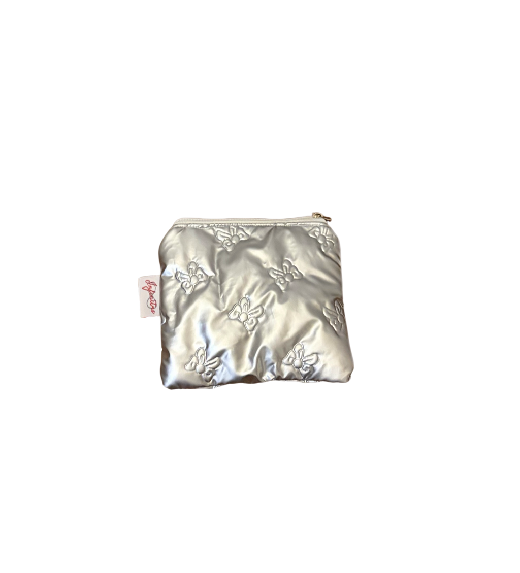 亮面銀蝴蝶結小物袋 Shiny Silver Bow  Zipper Pouch